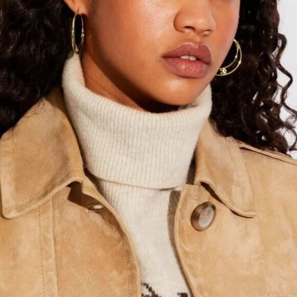 NWT COACH Women's Signature Double Hoop Gold Earrings with Cubic Zirconia Detail - Picture 3 of 12